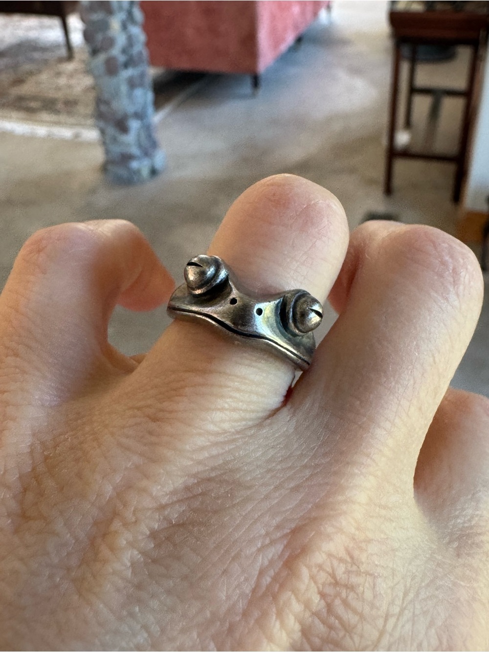 Oxidized Sterling Silver Vintage Frog Adjustable Ring Retro Frog Toad